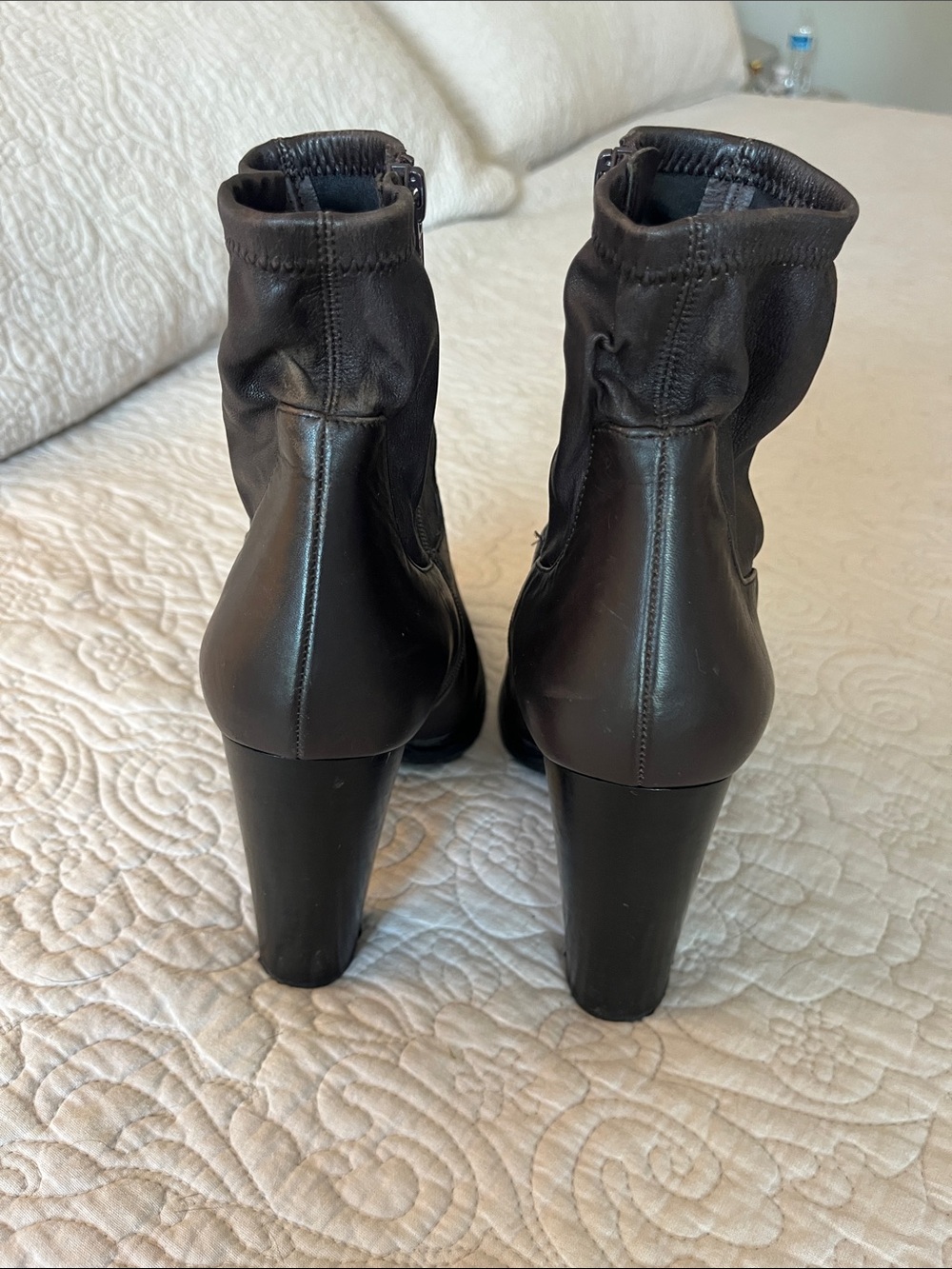VINCE Women’s Dark Brown Leather Block Heel Ankle Boots - Picture 4 of 6